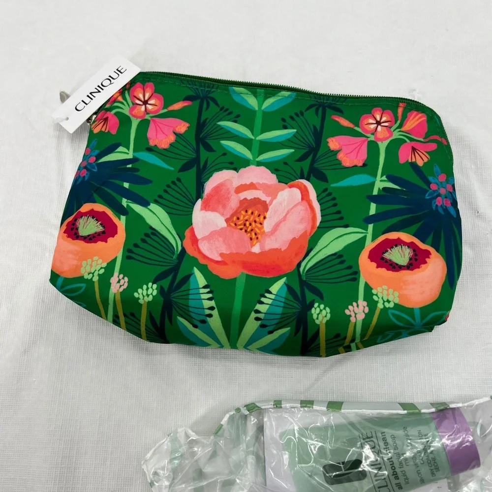 Clinique 6pc Skincare Makeup Set Green Floral Bag Smart Clinical Black Honey NEW